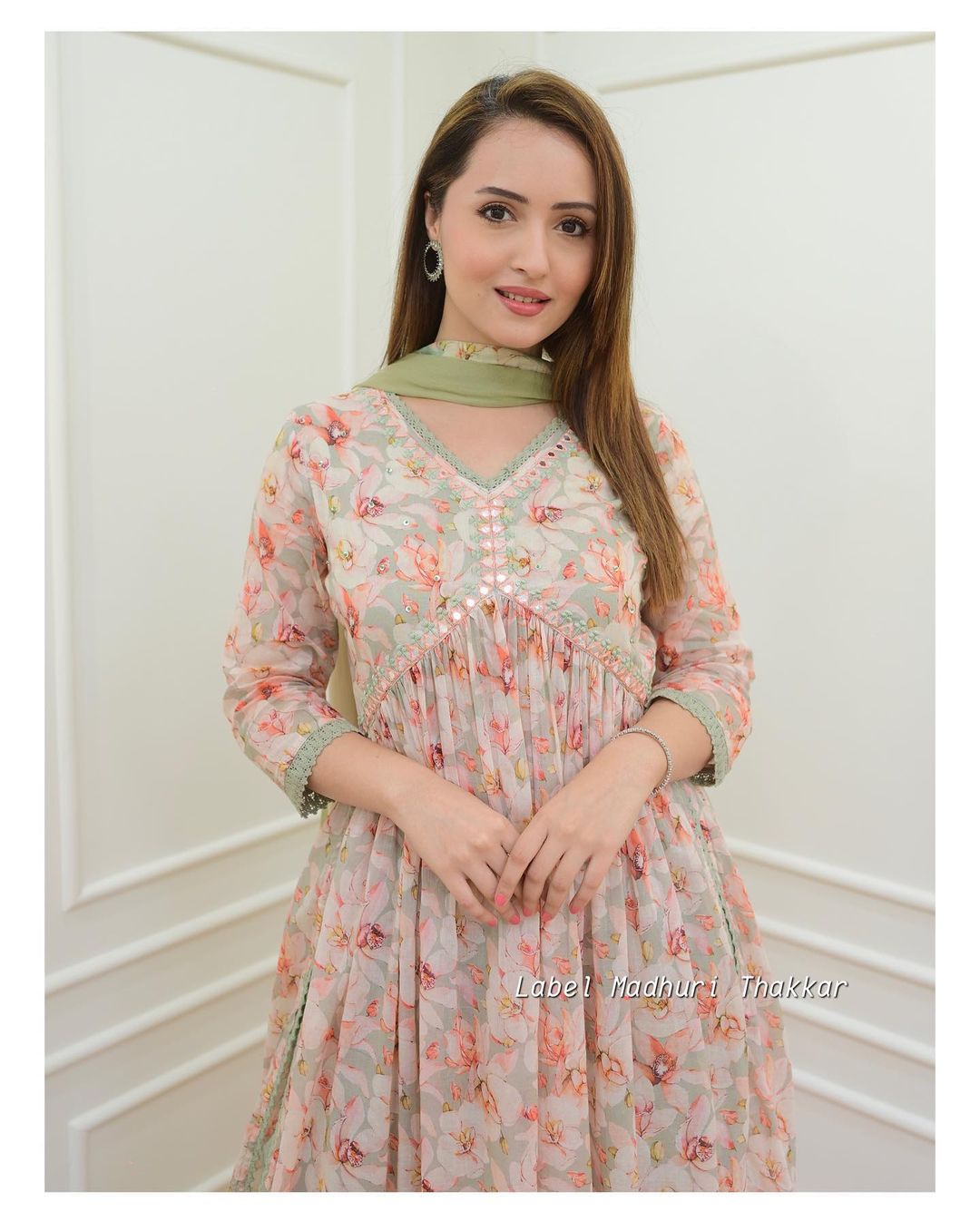 Alia Cut Kurti-Designer Kurti-Nayra cut style kurti_with Fabric & Floral Digital With Afghani Pants Paired With Dupatta