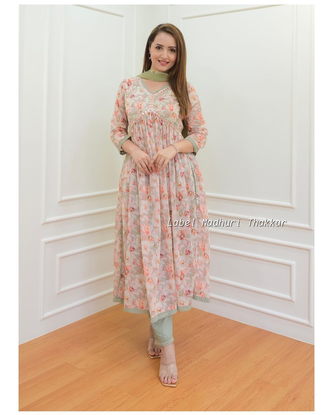 Alia Cut Kurti-Designer Kurti-Nayra cut style kurti_with Fabric & Floral Digital With Afghani Pants Paired With Dupatta