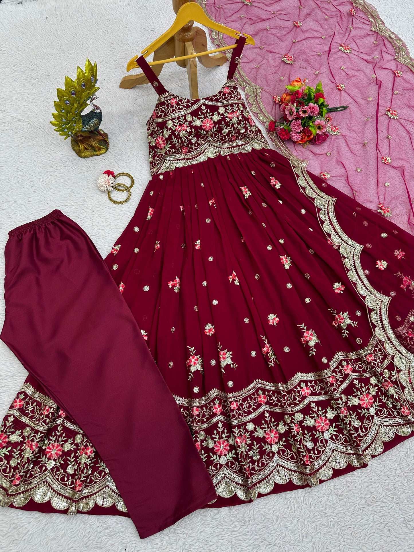 Designer Anarkali Dress for women, Full Flared Anarkali with pant dupatta set, Wedding Salwar Kameez & Dupatta, Indian Traditional Wear