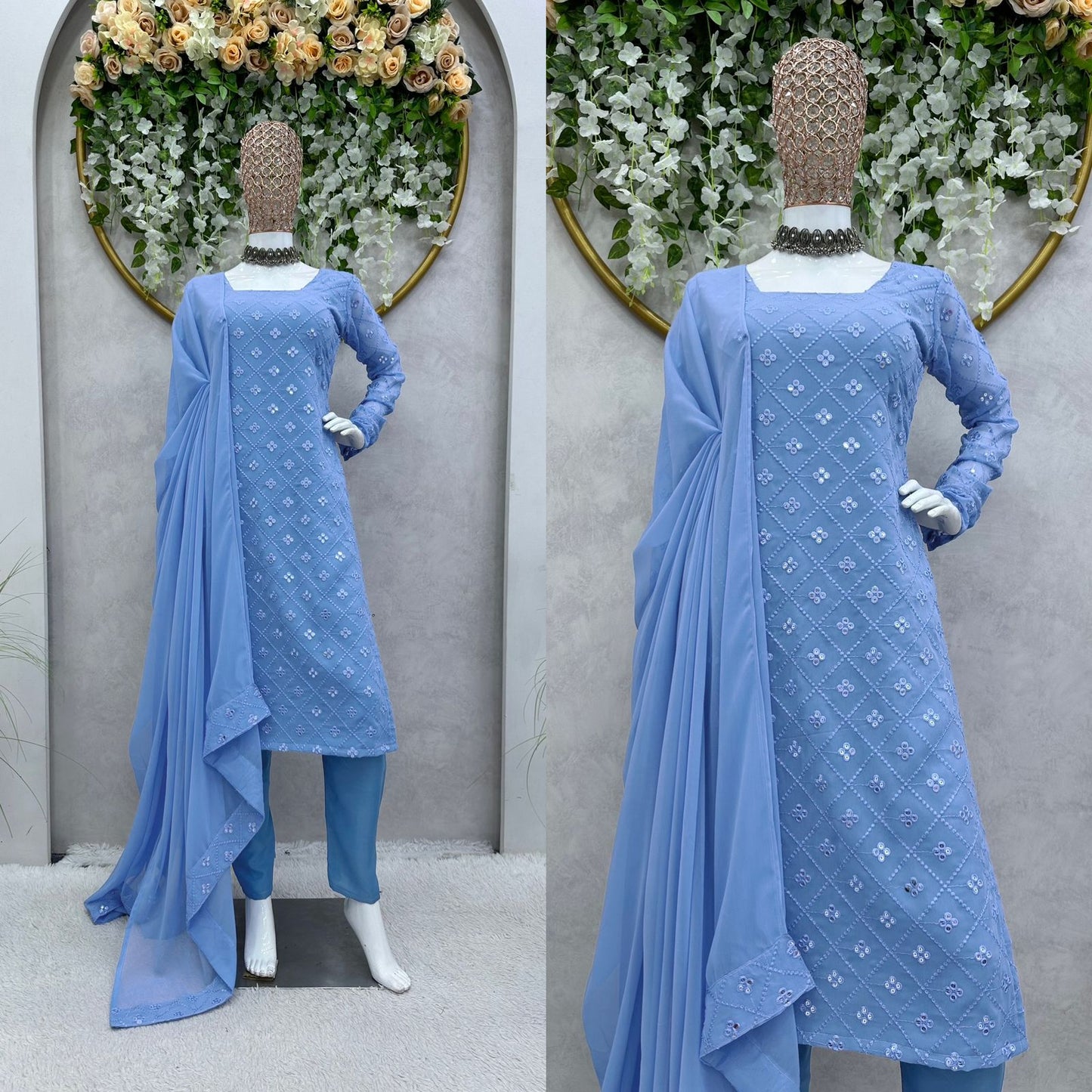 Faux Georgette Embroidered With Sequence Pakistani Salwar Suit, Pakistani Salwar Kameez Dupatta Dress, Wedding Outfit, Casual Wear