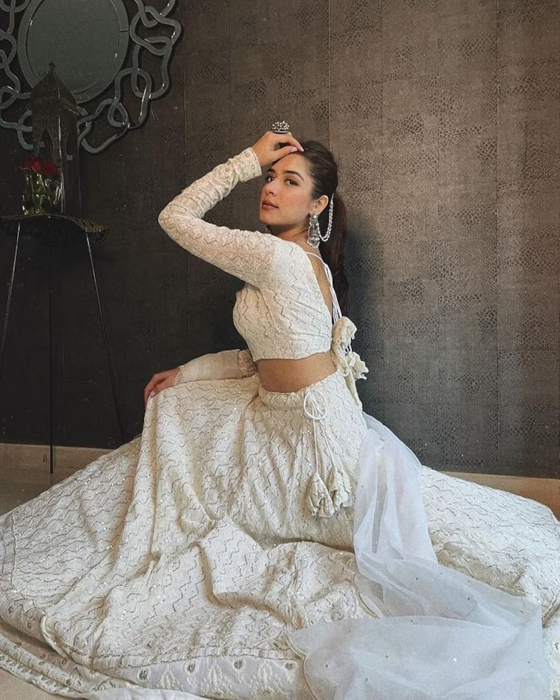 White Embroidery Lehenga choli for Women, Ready to wear Chania choli Indian designer wedding lehengas bridesmaids outfits custom made lehnga