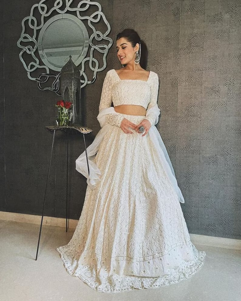 White Embroidery Lehenga choli for Women, Ready to wear Chania choli Indian designer wedding lehengas bridesmaids outfits custom made lehnga