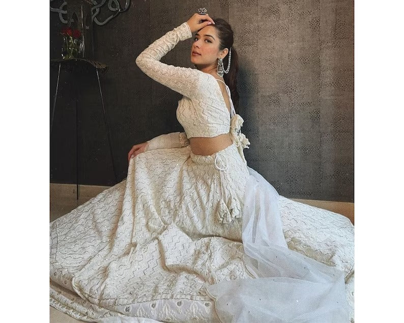 White Embroidery Lehenga choli for Women, Ready to wear Chania choli Indian designer wedding lehengas bridesmaids outfits custom made lehnga