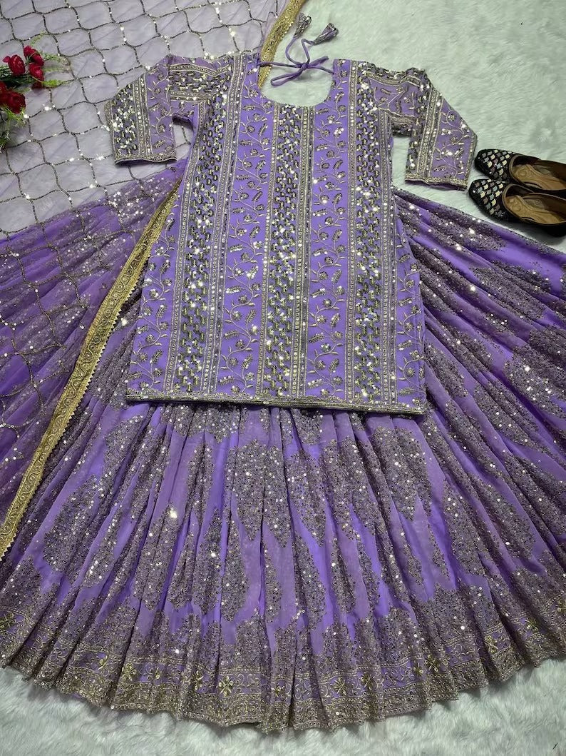 Purple Indian Lehenga Outfits, EID Special Festival Clothing Salwar, Beautiful Bridal lehengas for Women, Bridesmaid Lehenga Kurti Set