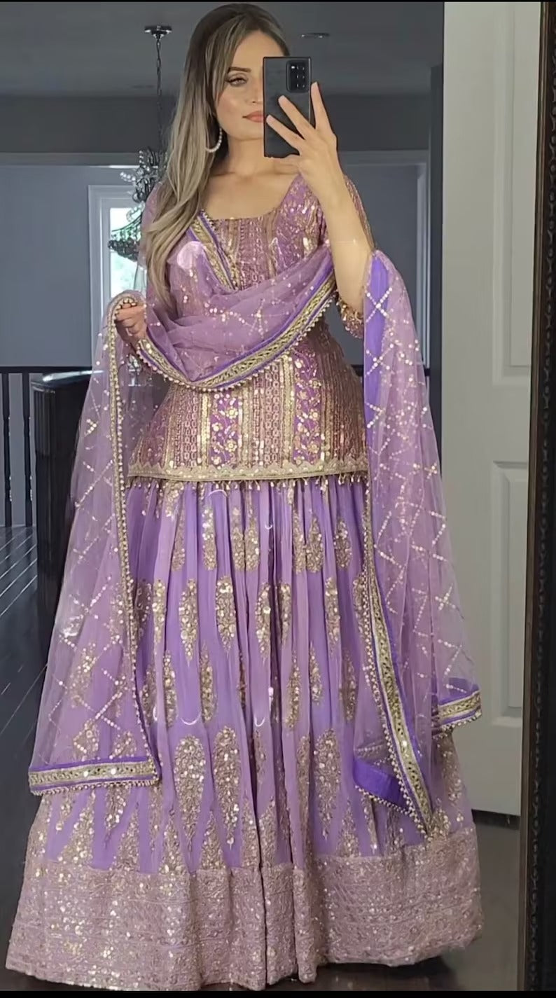 Purple Indian Lehenga Outfits, EID Special Festival Clothing Salwar, Beautiful Bridal lehengas for Women, Bridesmaid Lehenga Kurti Set