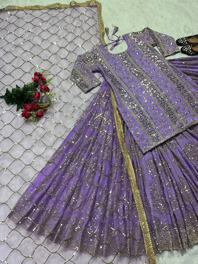 Purple Indian Lehenga Outfits, EID Special Festival Clothing Salwar, Beautiful Bridal lehengas for Women, Bridesmaid Lehenga Kurti Set