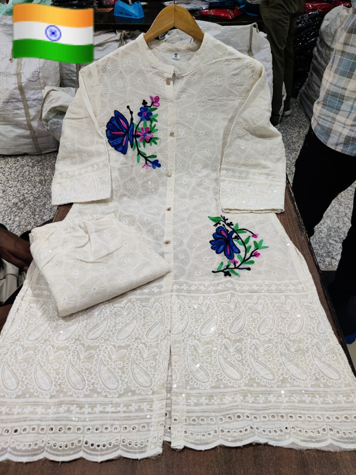 Premium Chikankari Fabric Beautiful Butterfly Hand Aari Work Co-ord Set Paired With Pant