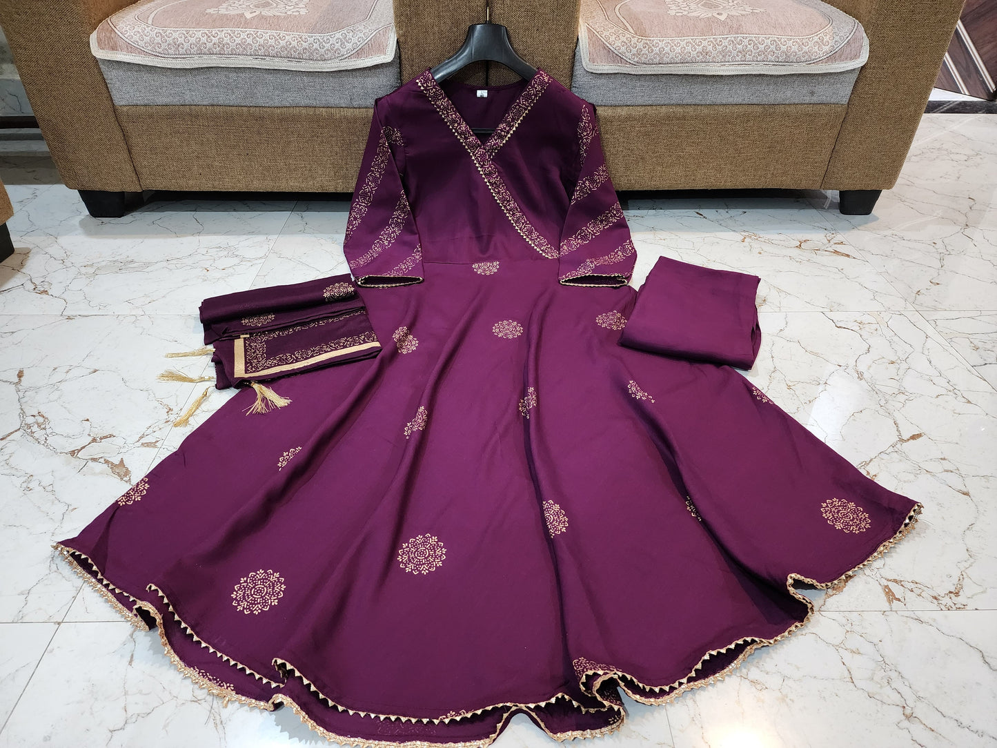 Anarkali Suit with Pant and Floral Designer Dupatta, Indian Suits, Pakistani Suits, Salwar Suit, Indo-western