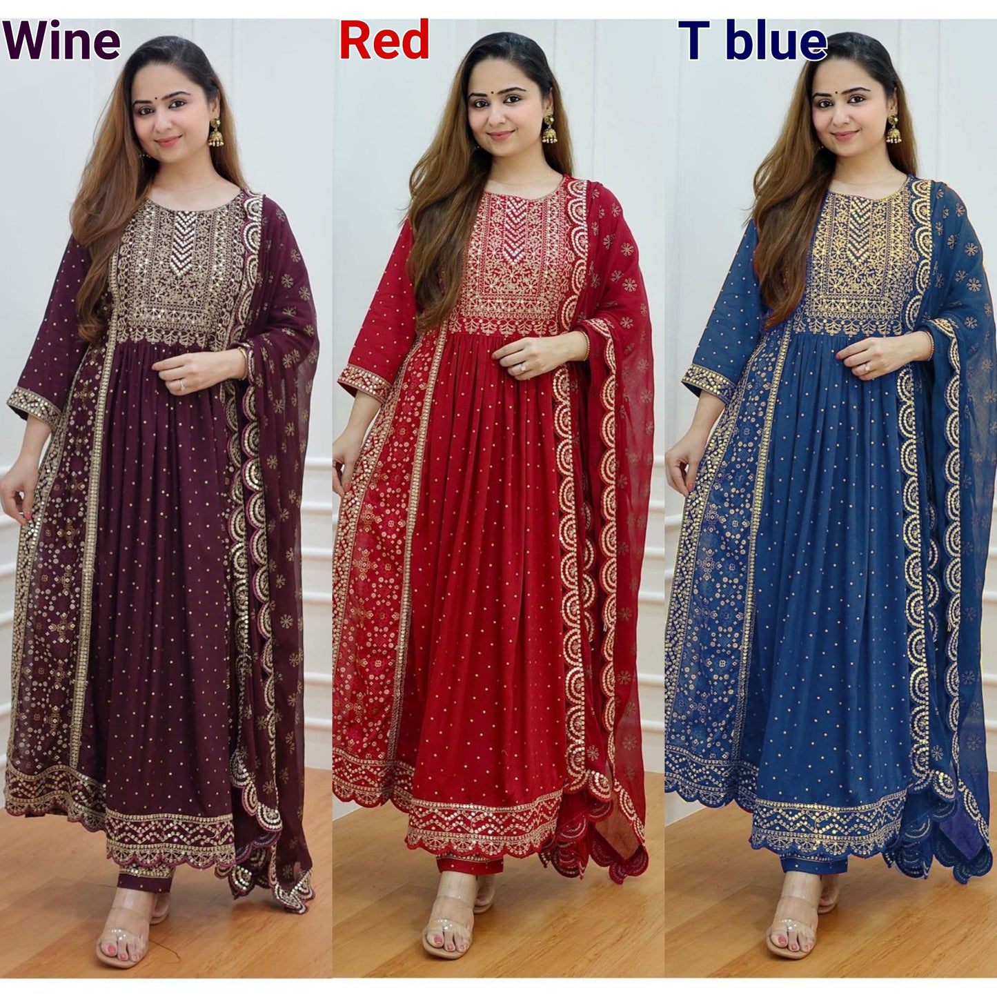 Traditional Wear Women Dresses, Heavy rayon full embroidered work Naira cut kurta with pant and dupatta set, party wear dress, suits dress