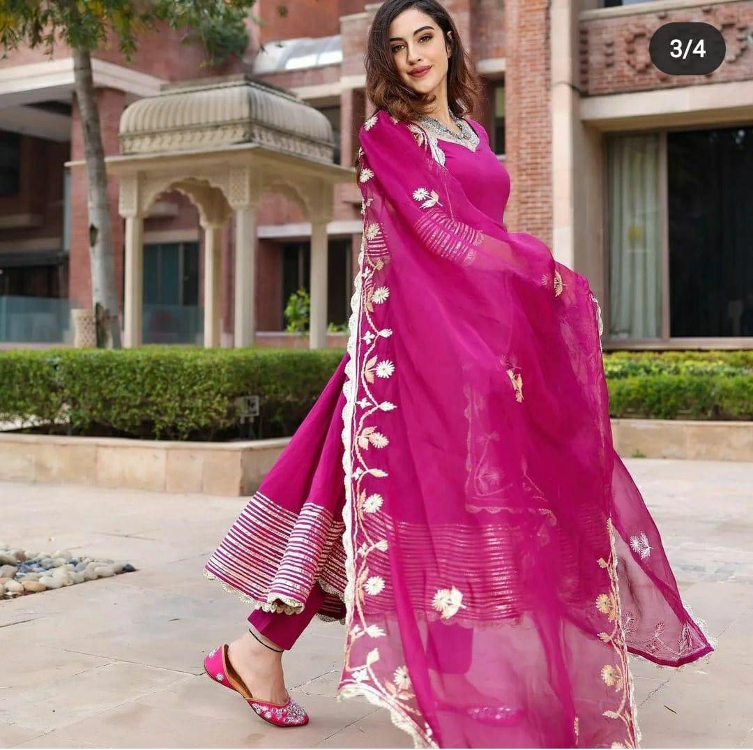 Exclusive Bollywood Designer Partywear Pink Long Anarkali Gown Pant with Dupatta set , Heavy Ethnic Indian 3pc Readymade Women Salwar Kameez