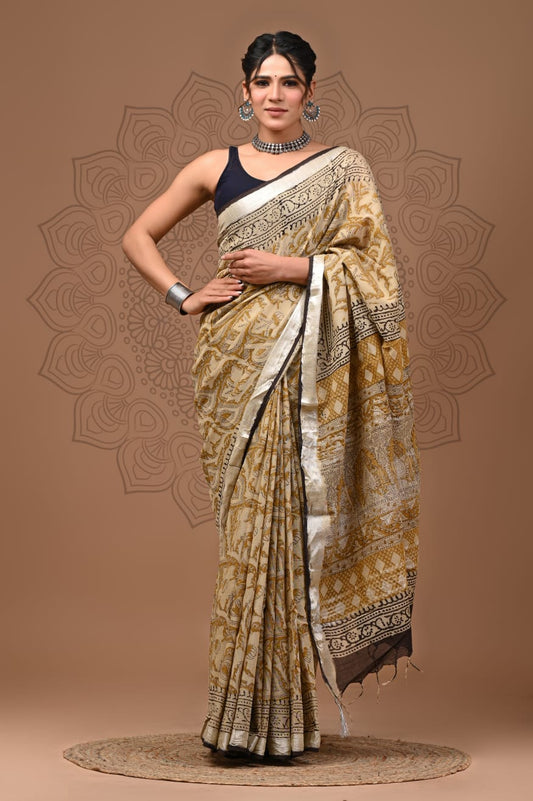 Beautiful Linen Cotton Saree wedding Saree party wear Saree with attached Unstitched blouse | Indian saree | Designer saree with blouse |