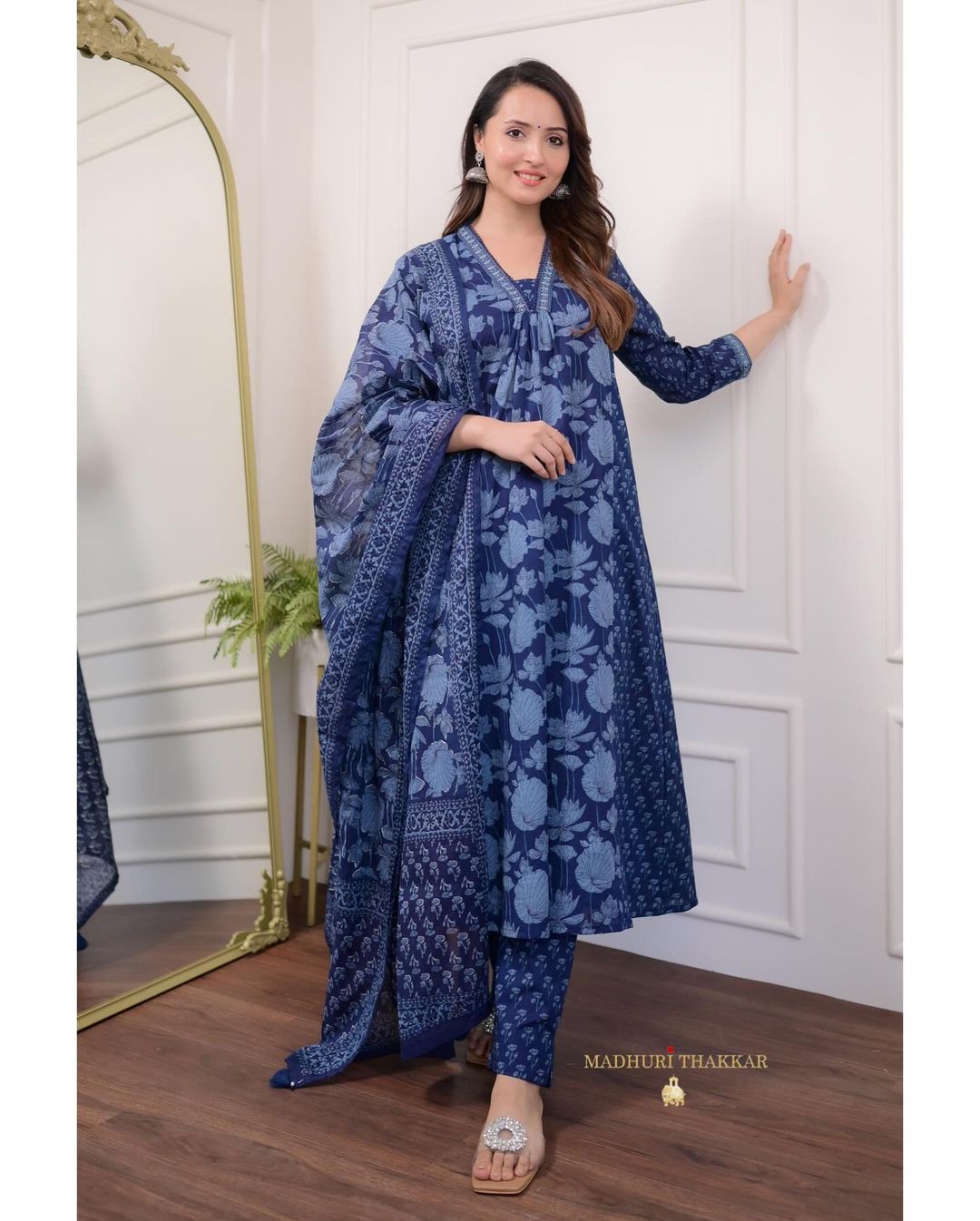 Designer cotton  Fabric Anarkali Dress with Heavy Embroidery, Party wear Anarkali Gown Patiala Salwar and Dupatta set Indian Dress