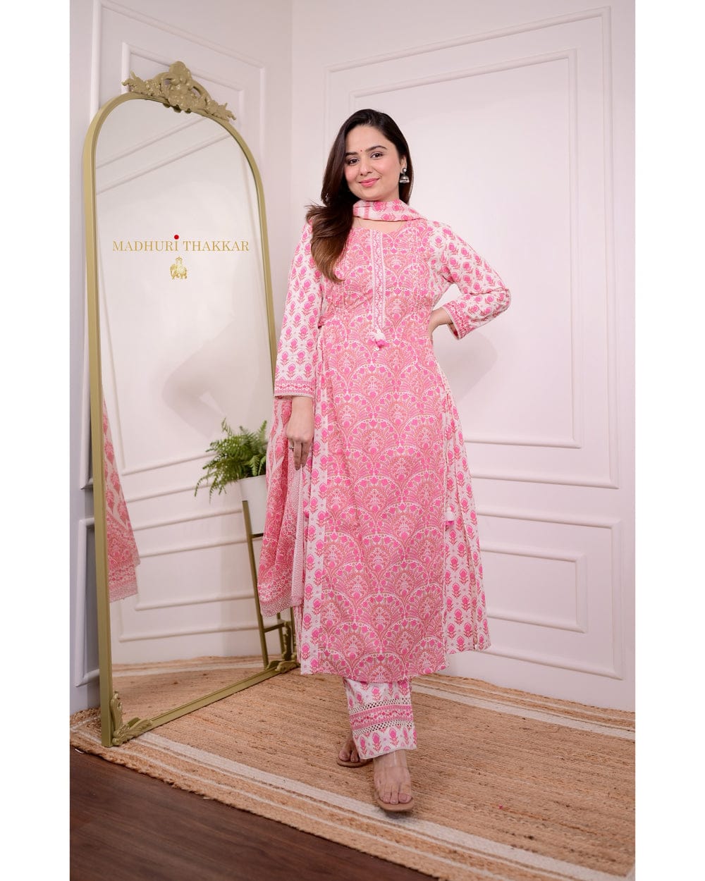 Readymade Stitched 3 Pcs Kurti Set Cotton silk kurti set with cotton silk bottom and Print silk dupatta READYMADE SALWAR SUIT