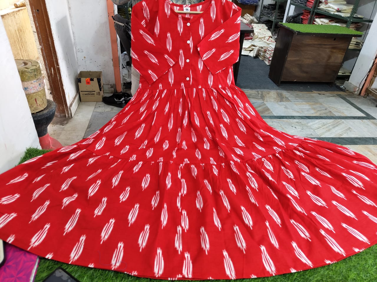 Beautiful ikkat print Cotton Full Flair Middy Gown