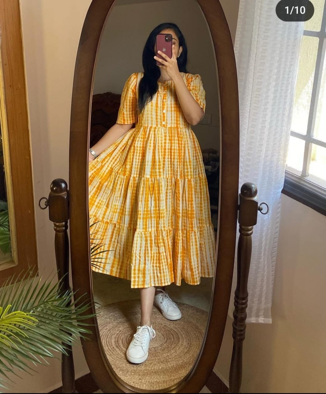 Yellow Beautiful ikkat print Cotton Full Flair Middy Gown