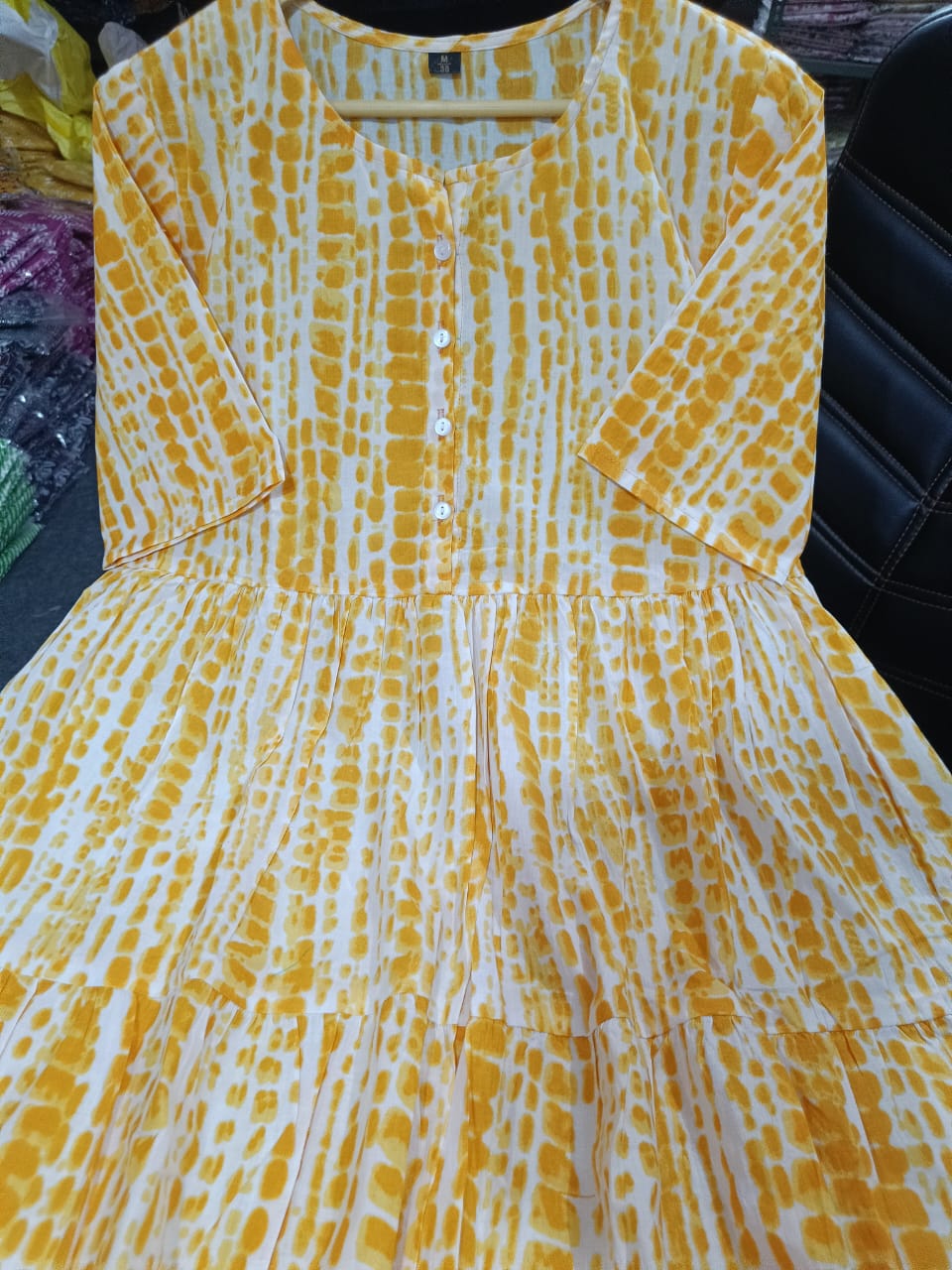 Yellow Beautiful ikkat print Cotton Full Flair Middy Gown