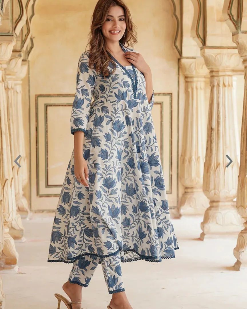 Wedding Season in cotton  Full Printer Dress With Printed Plazzo Border Handwork Anarkali Gown Top with cotton Dupatta