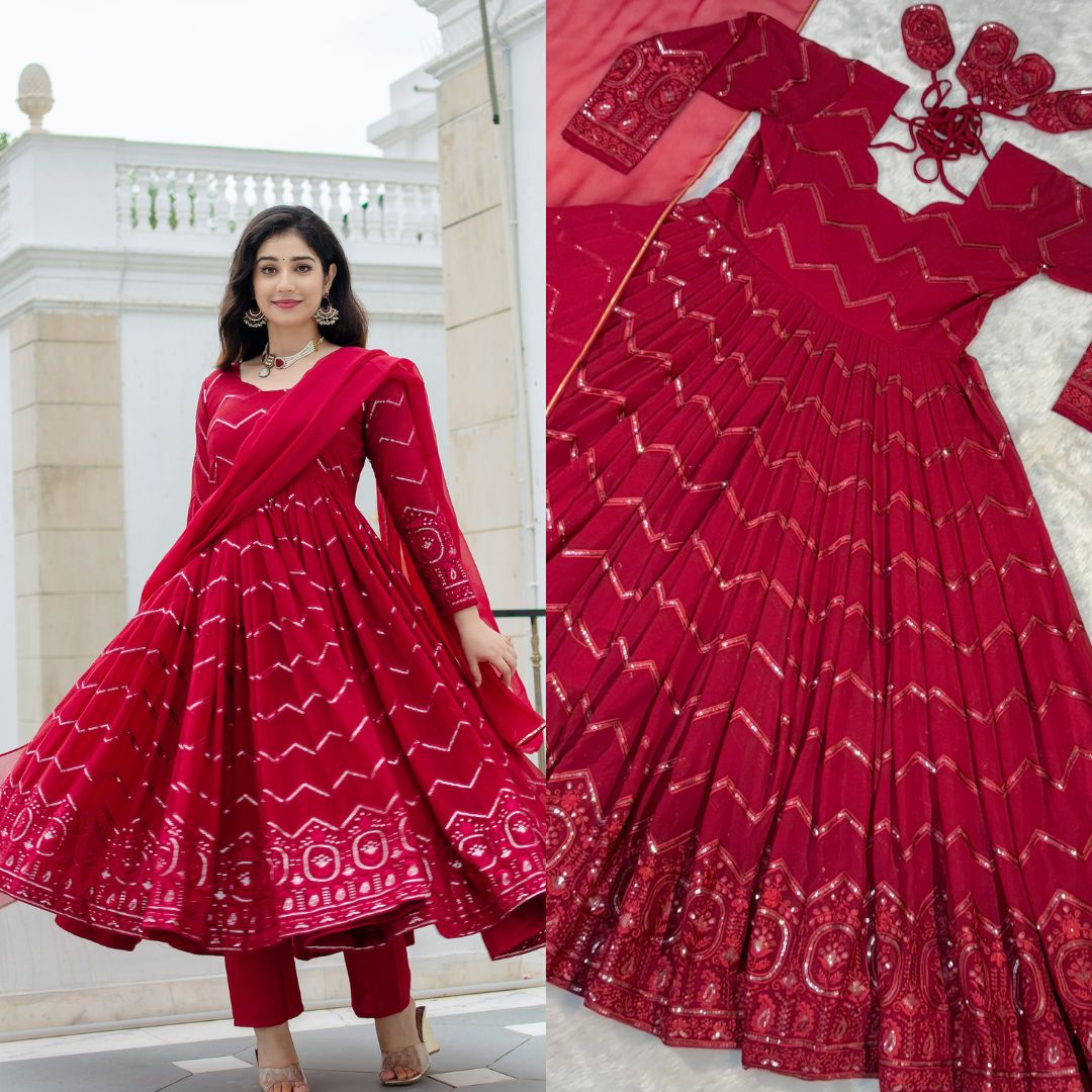 Thread-Sequins Embroidery Comfortable Anarkali with Dupatta for women in the UK/ USA