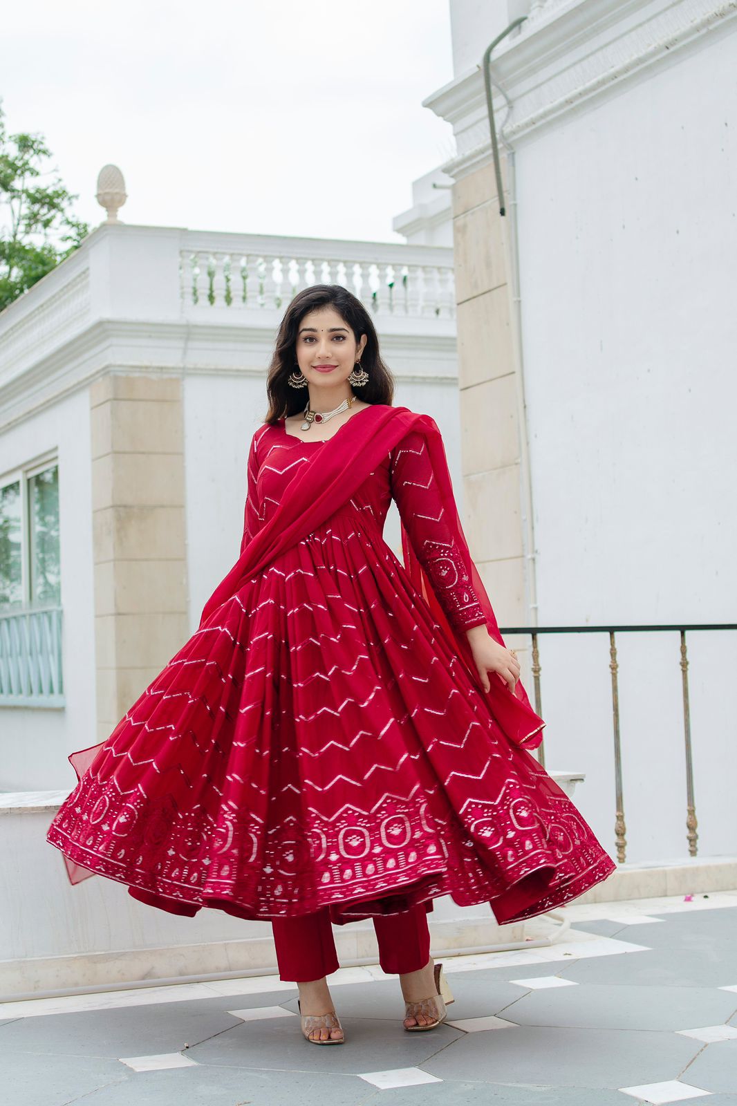 Thread-Sequins Embroidery Comfortable Anarkali with Dupatta for women in the UK/ USA