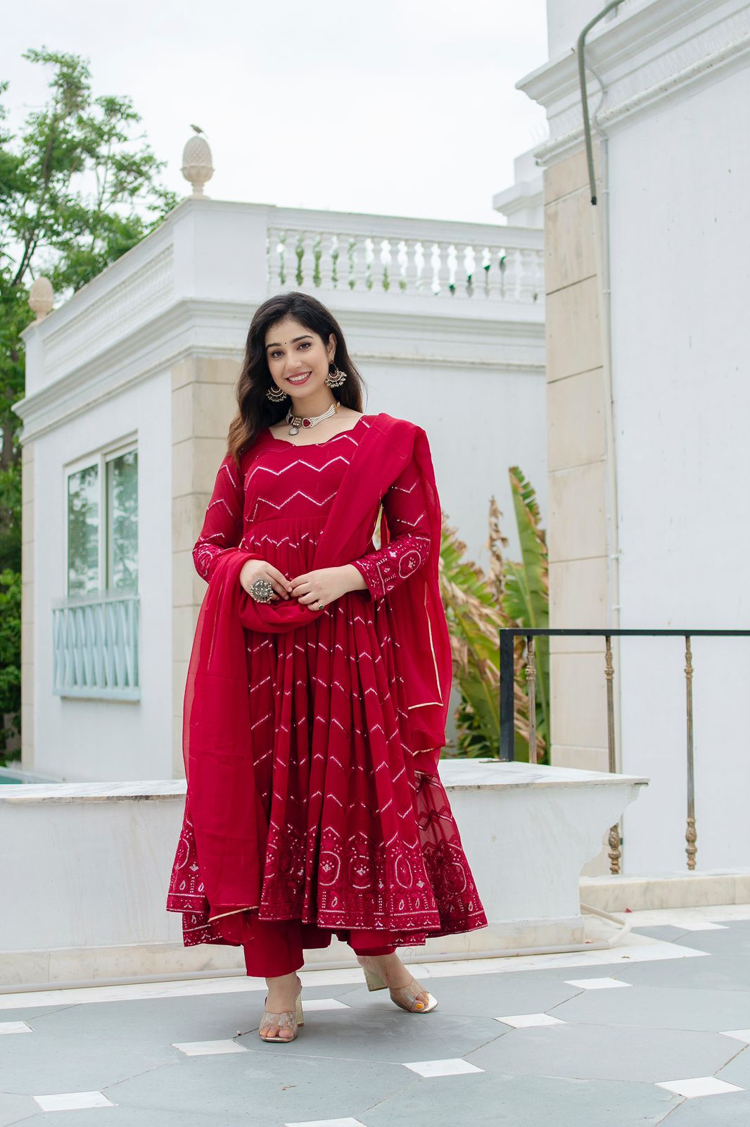 Thread-Sequins Embroidery Comfortable Anarkali with Dupatta for women in the UK/ USA