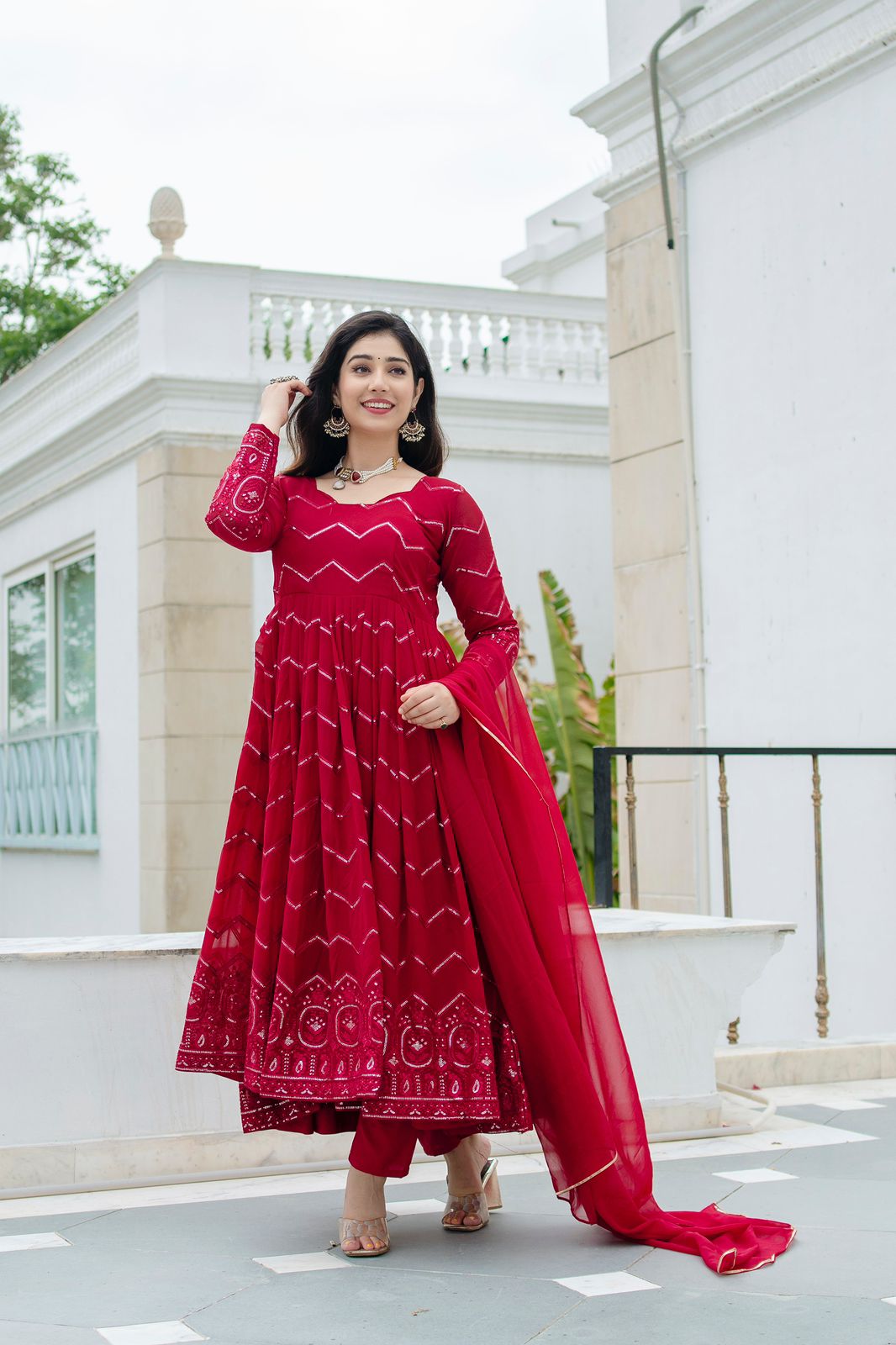 Thread-Sequins Embroidery Comfortable Anarkali with Dupatta for women in the UK/ USA