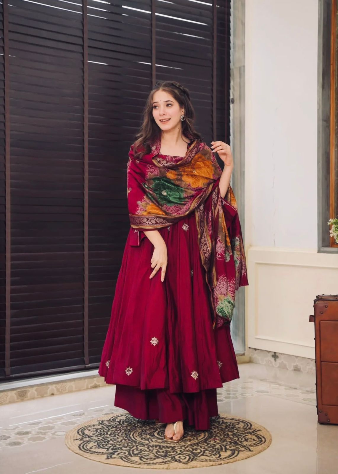 Anarkali Kurta Set-Pure Chinnon Sequins-V-Neck-Ethnic Indian summer dress-Festive-Casual-occasional-Sustainable