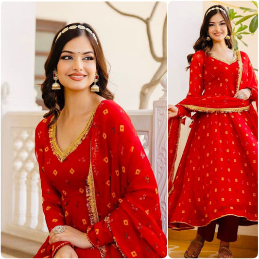 Exclusive Red Anarkali Gown Full Flair gown  Flair Indian Long Gown Gown Anarkali suit Party wear gown Readymade Gown