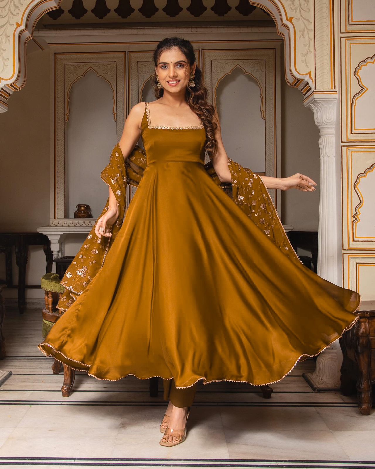 Yellow Classy Anarkali Suit Set Luxury Pret Wear