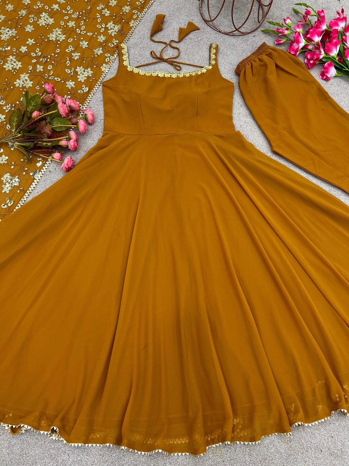 Yellow Classy Anarkali Suit Set Luxury Pret Wear