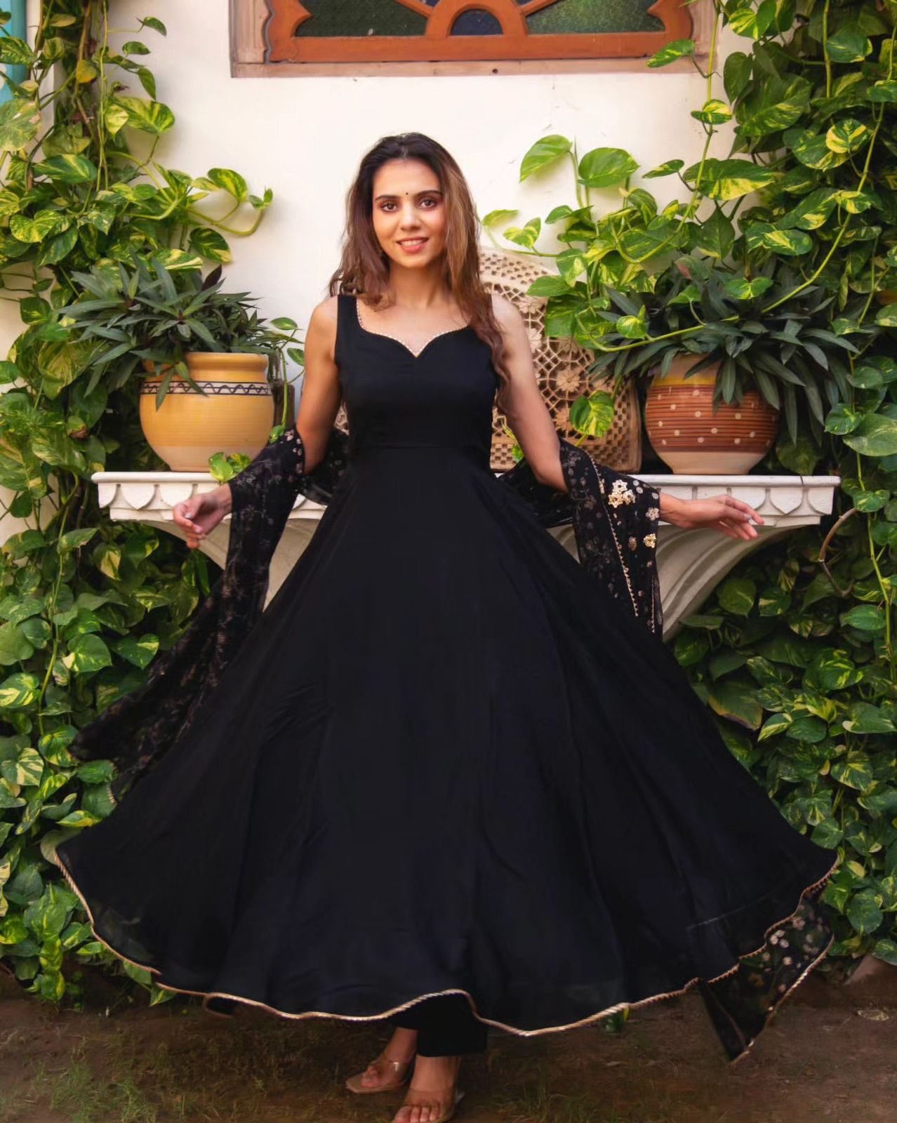 Black Indian Wedding Dress Party wear Anarkali Gown With Dupatta Flared Long Gown Readymade Dress Indian Outfit Custom made indian gown