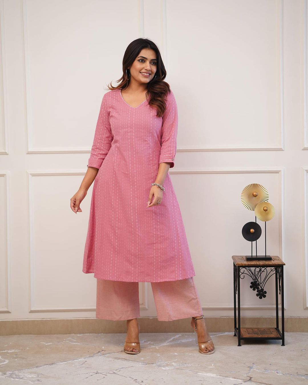 Launching Designer Co-erd set in Aline kurti pattern Upgrade your office wear wardrobe with this classy and elegant A-line culottes setfor all day comfort and trendy look