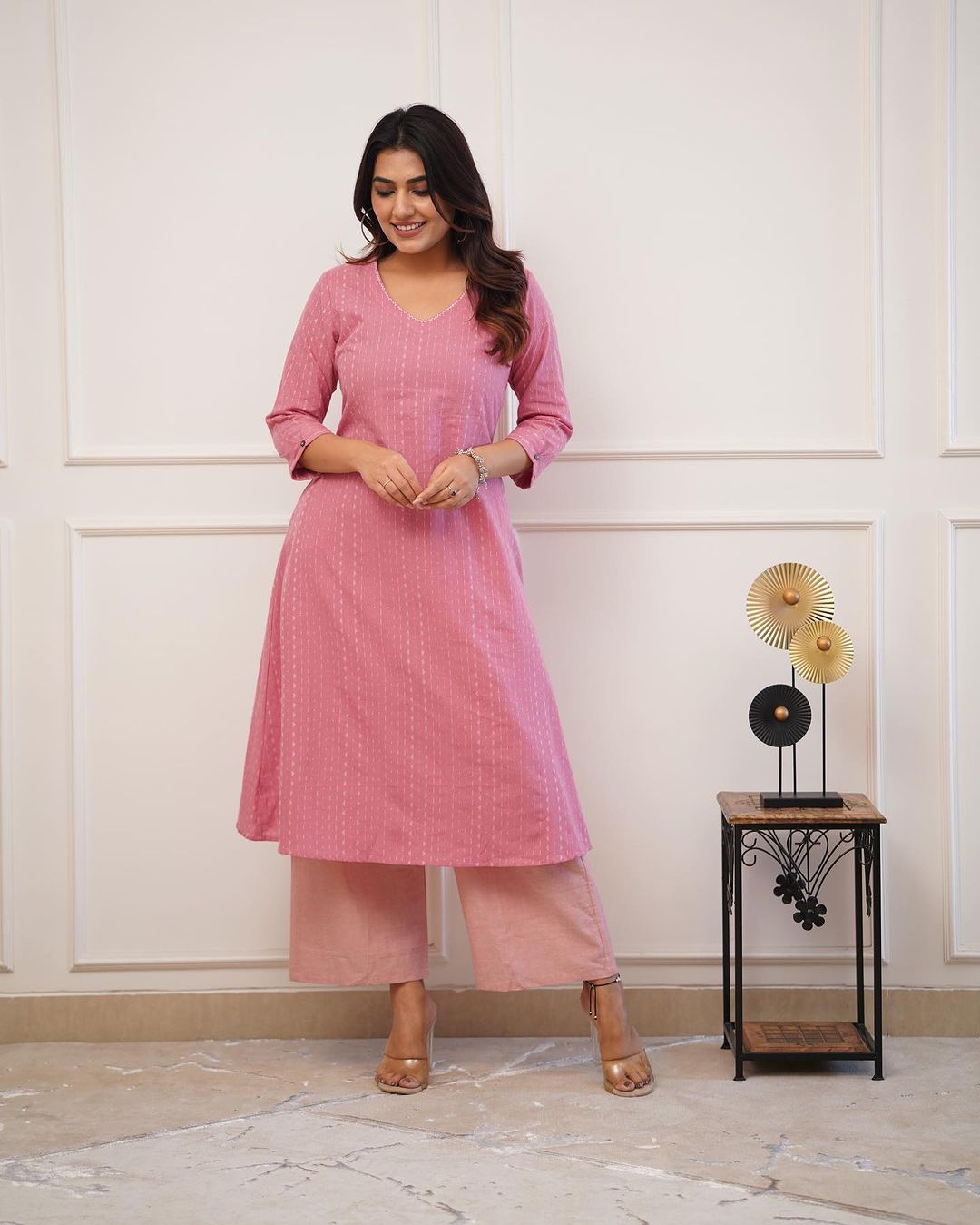 Launching Designer Co-erd set in Aline kurti pattern Upgrade your office wear wardrobe with this classy and elegant A-line culottes setfor all day comfort and trendy look