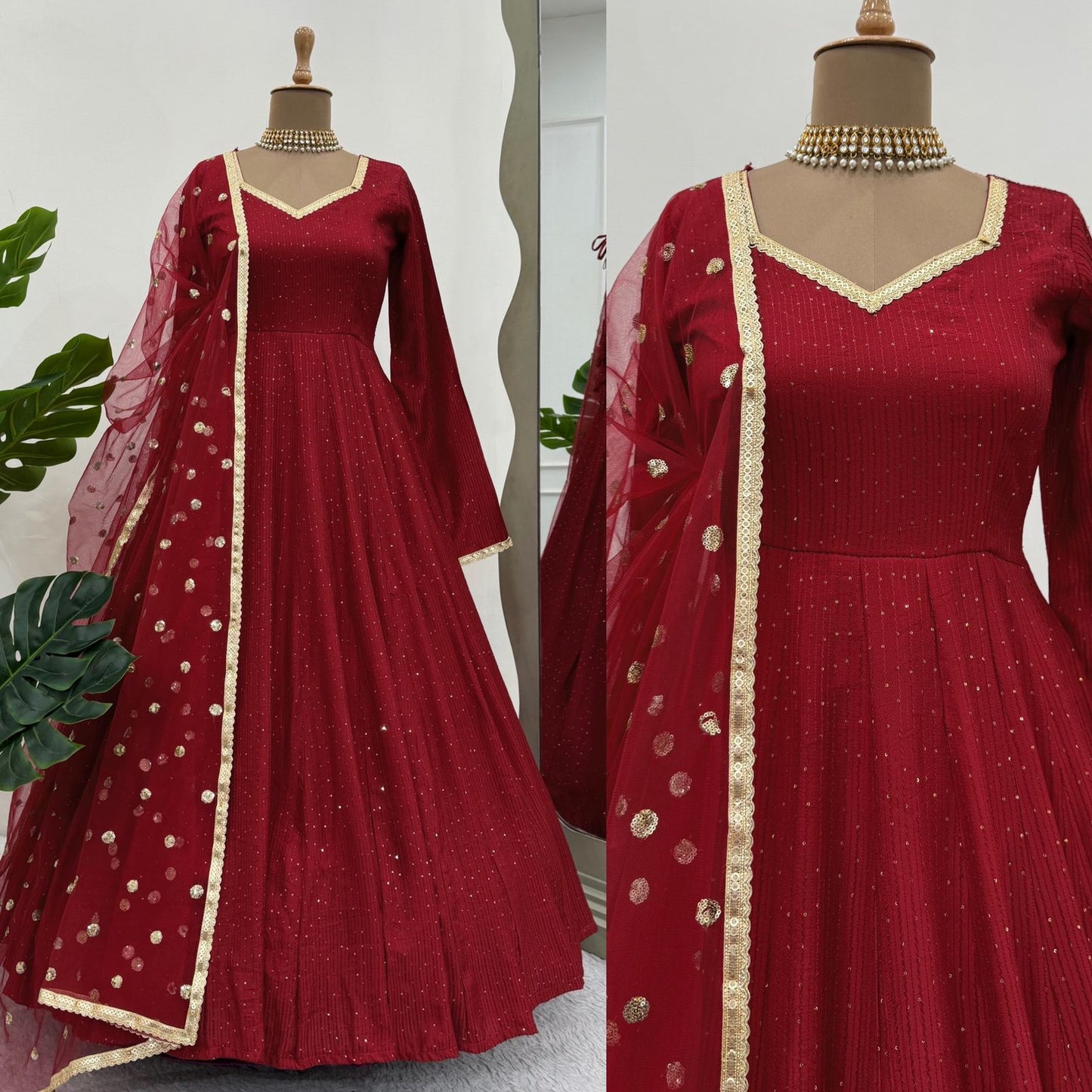 Wedding Anarkali gown Traditional outfit indian gown Sequins Embroidery Gown Full Flair Gown festival Outfit Readymade dress Salwar suit