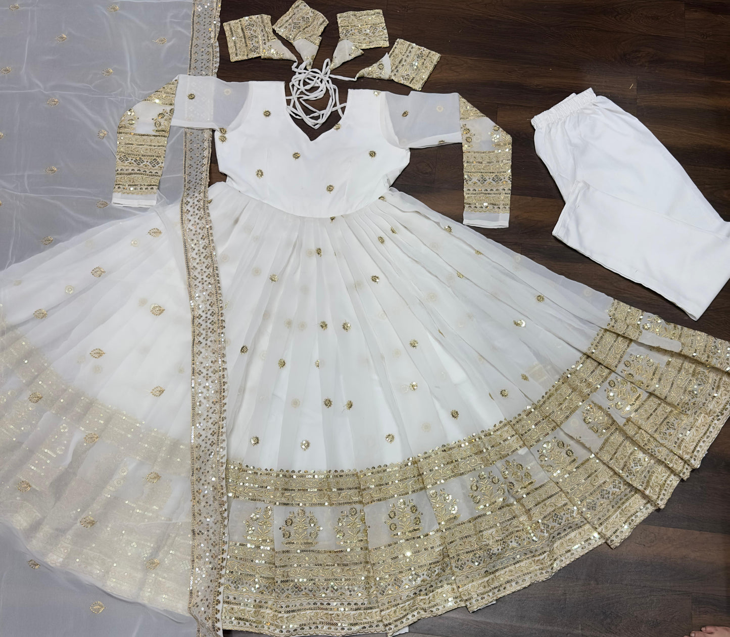 Women White Thread-Sequins anarkali suit Indian suit wedding suit Georgette sequin embroidery anarkali suit party suit