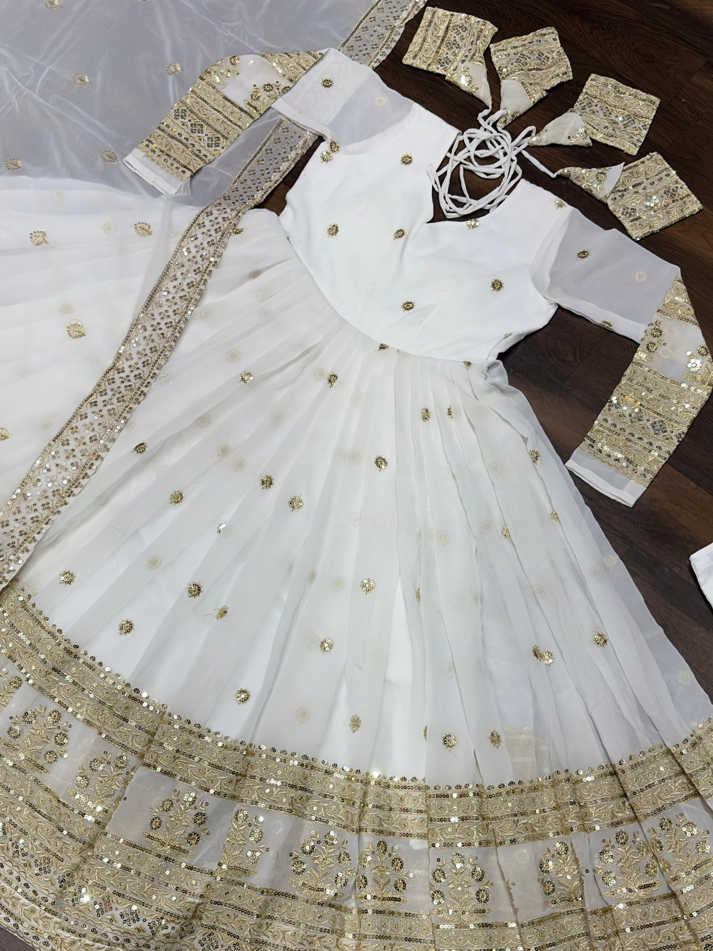 Women White Thread-Sequins anarkali suit Indian suit wedding suit Georgette sequin embroidery anarkali suit party suit