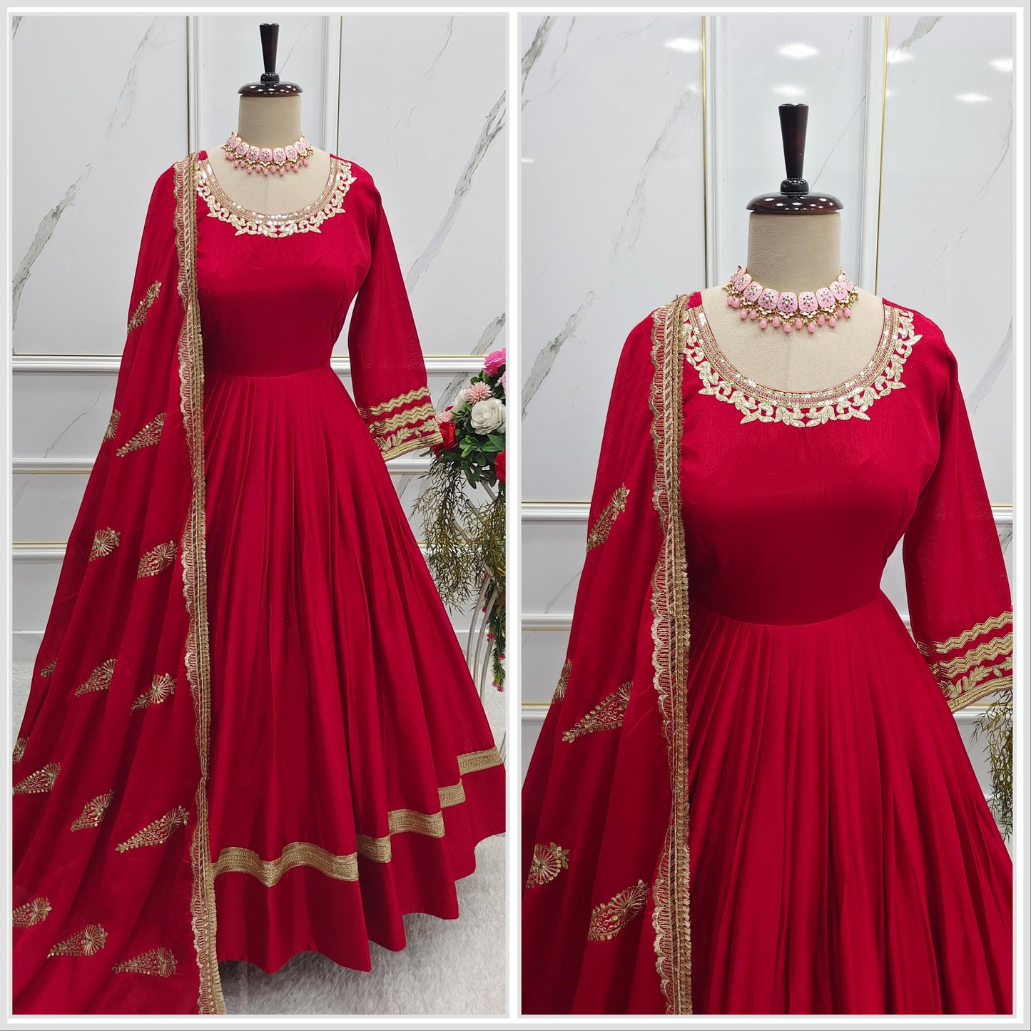 RED Indian Wedding Dress Party wear Anarkali Gown With Dupatta Flared Long Gown Readymade Dress Indian Outfit Custom made indian gown