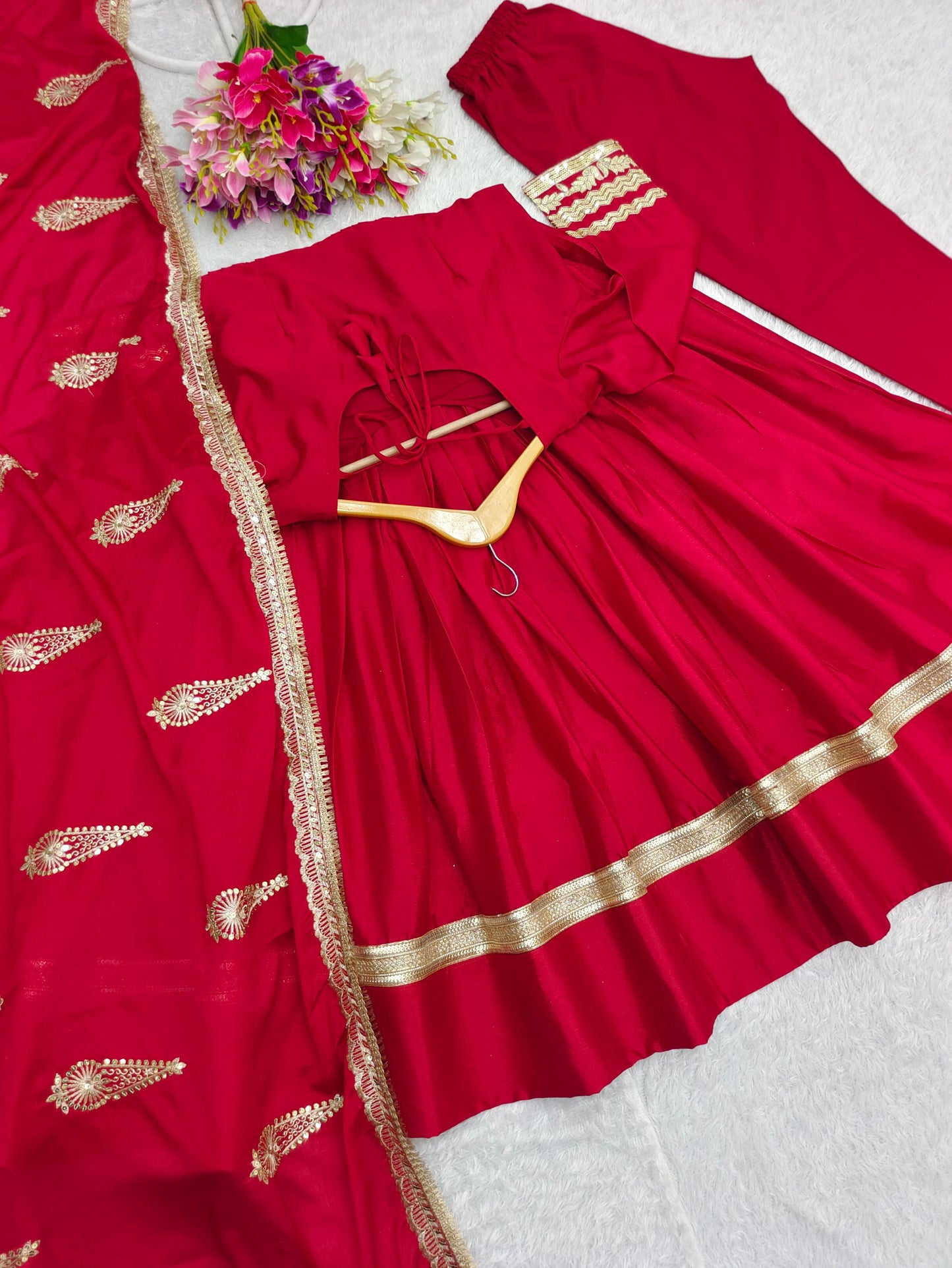 RED Indian Wedding Dress Party wear Anarkali Gown With Dupatta Flared Long Gown Readymade Dress Indian Outfit Custom made indian gown