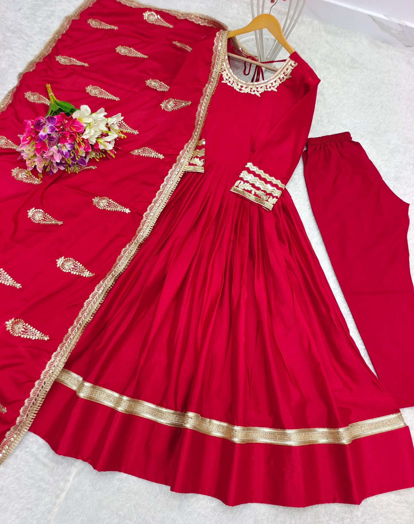 RED Indian Wedding Dress Party wear Anarkali Gown With Dupatta Flared Long Gown Readymade Dress Indian Outfit Custom made indian gown