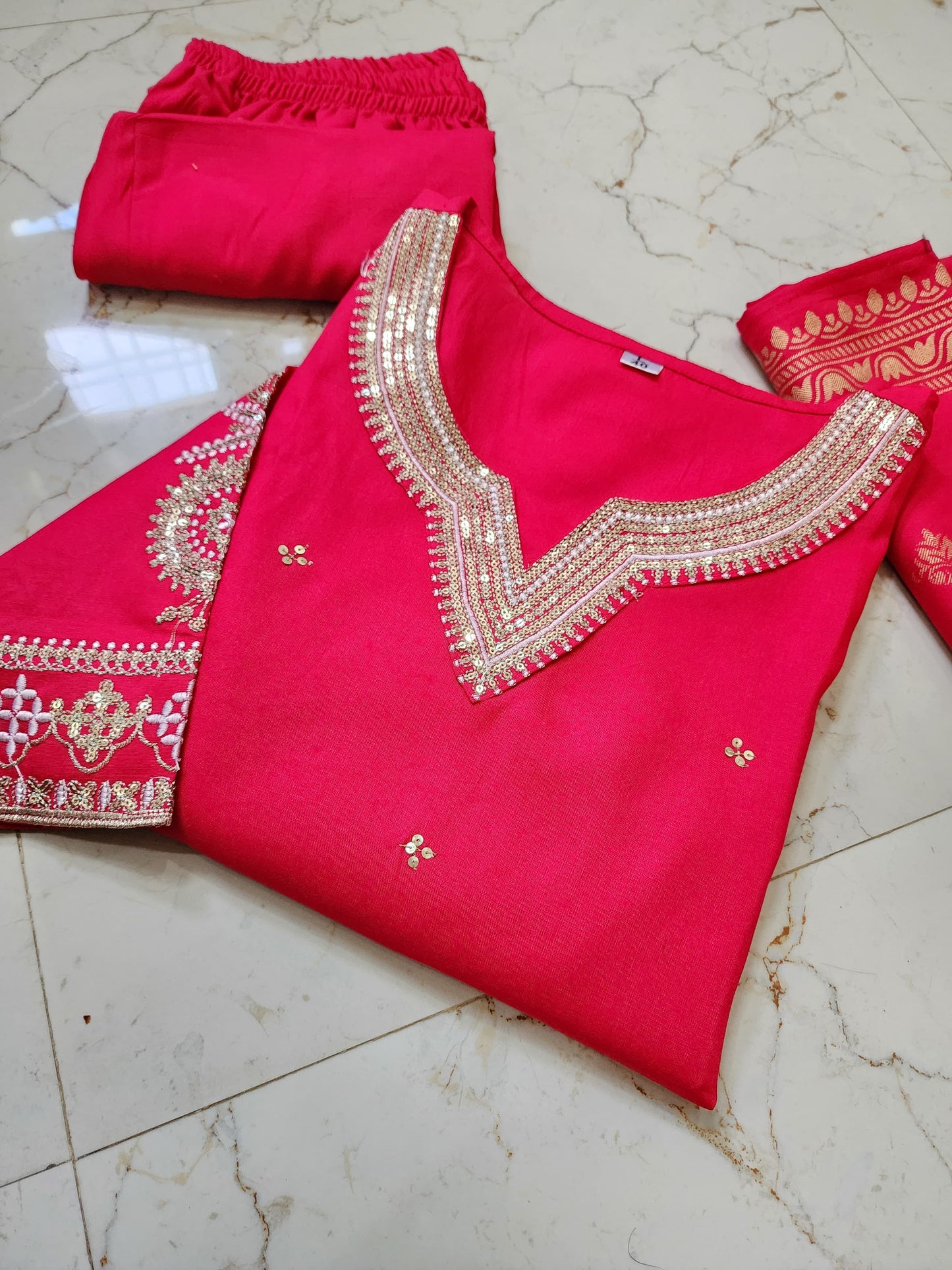 Work- Beautiful Heavy Sequence Embroidery & Heavy Adda hand work all over kurti salwar suit