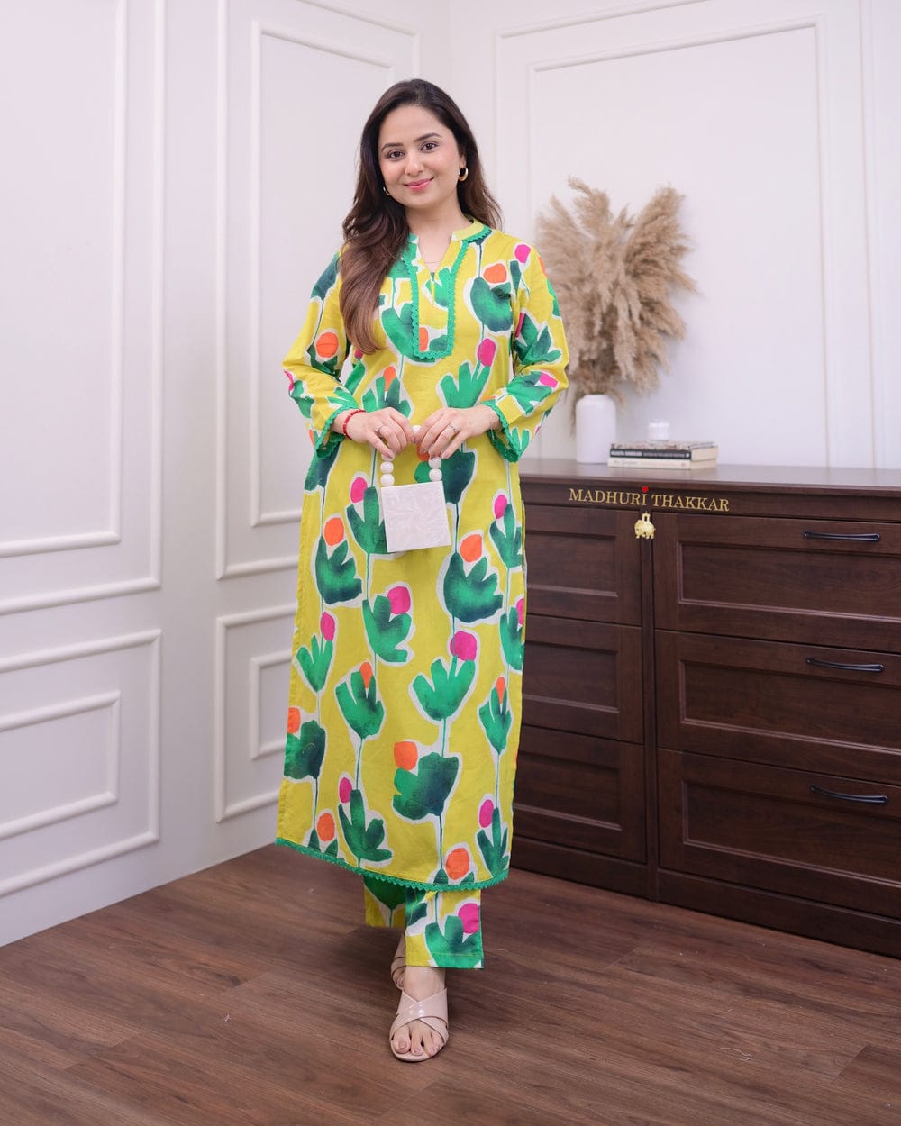 Pure Reyon Kurti Co-ord sets with long shirt style, 3/4 sleeves with collar, buttons. comfy, light weight, evening or beach wear