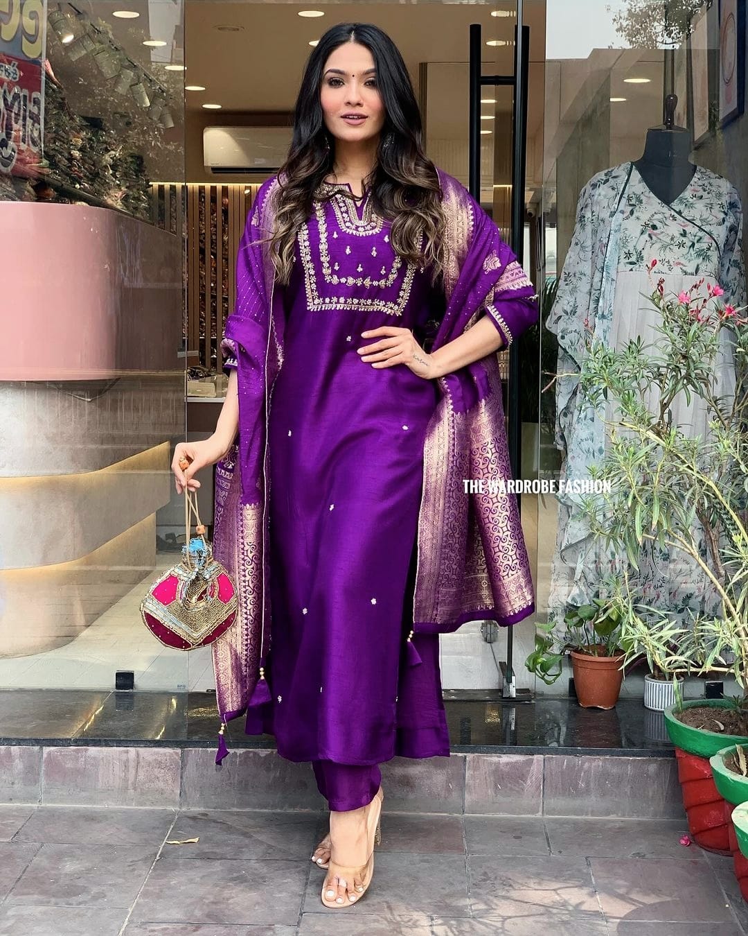 Readymade purple Embroidered Salwar Kameez With Dupatta Set Pakistani Dress Wedding Party Wear Bridesmaid  Embroidery Kurti