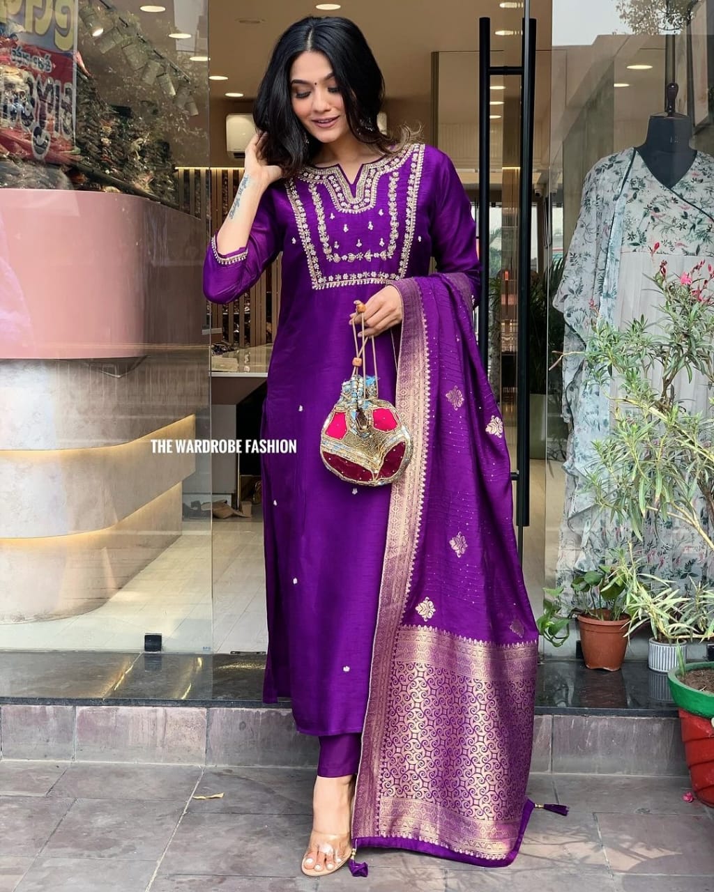 Readymade purple Embroidered Salwar Kameez With Dupatta Set Pakistani Dress Wedding Party Wear Bridesmaid  Embroidery Kurti