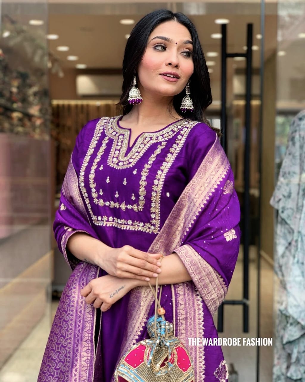 Readymade purple Embroidered Salwar Kameez With Dupatta Set Pakistani Dress Wedding Party Wear Bridesmaid  Embroidery Kurti