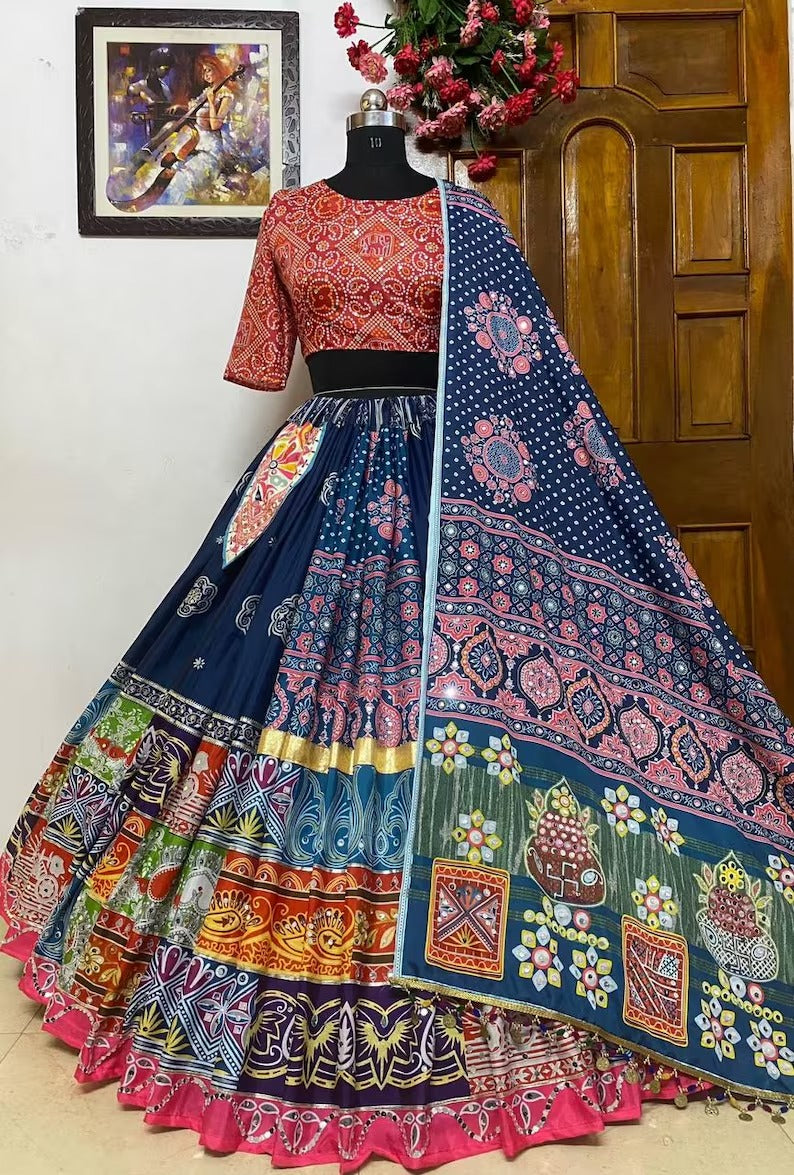 Beautiful Navaratri Special Printed Lehenga Choli Dandiya Night Lehenga Choli For USA Women