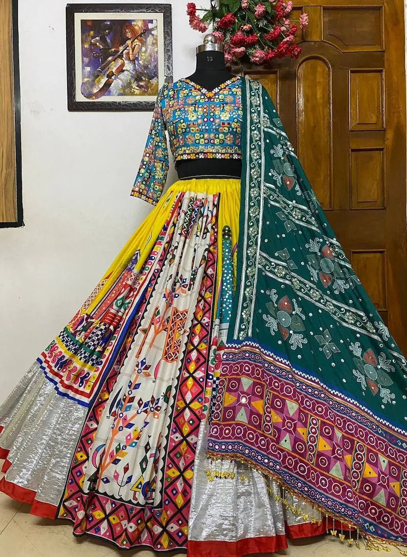 Beautiful Multicolor Navratri Lehenga Choli For Women, Ready To Wear Lehenga, Indian Wedding Festival Party Wear Lehenga, Chaniya Choli