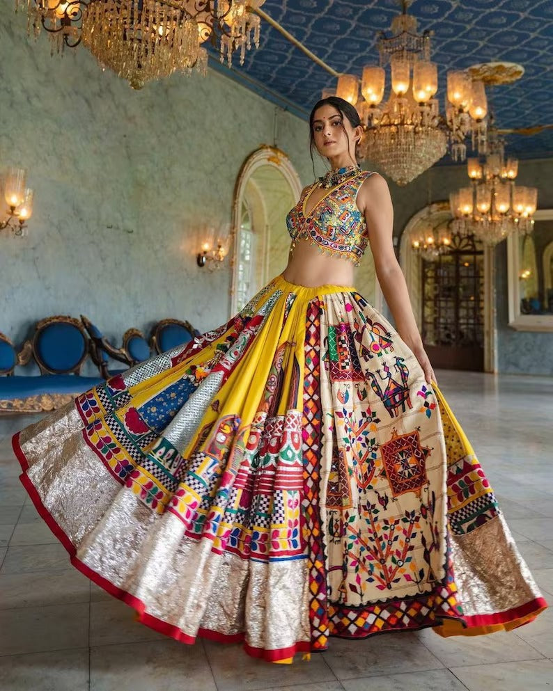 Beautiful Multicolor Navratri Lehenga Choli For Women, Ready To Wear Lehenga, Indian Wedding Festival Party Wear Lehenga, Chaniya Choli