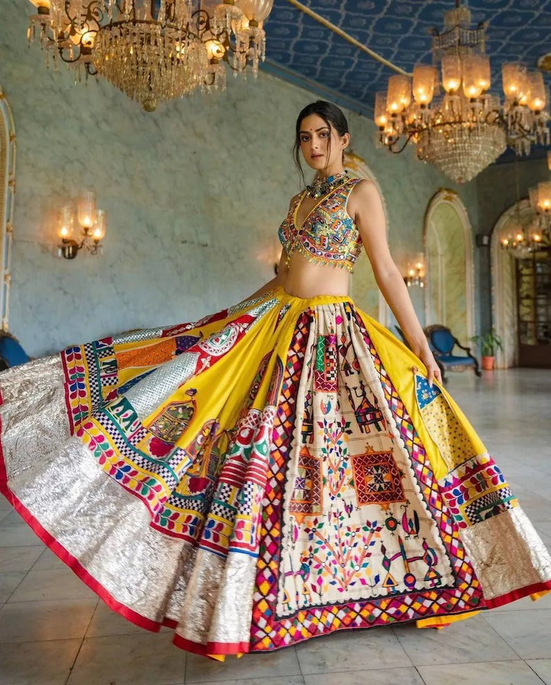 Beautiful Multicolor Navratri Lehenga Choli For Women, Ready To Wear Lehenga, Indian Wedding Festival Party Wear Lehenga, Chaniya Choli