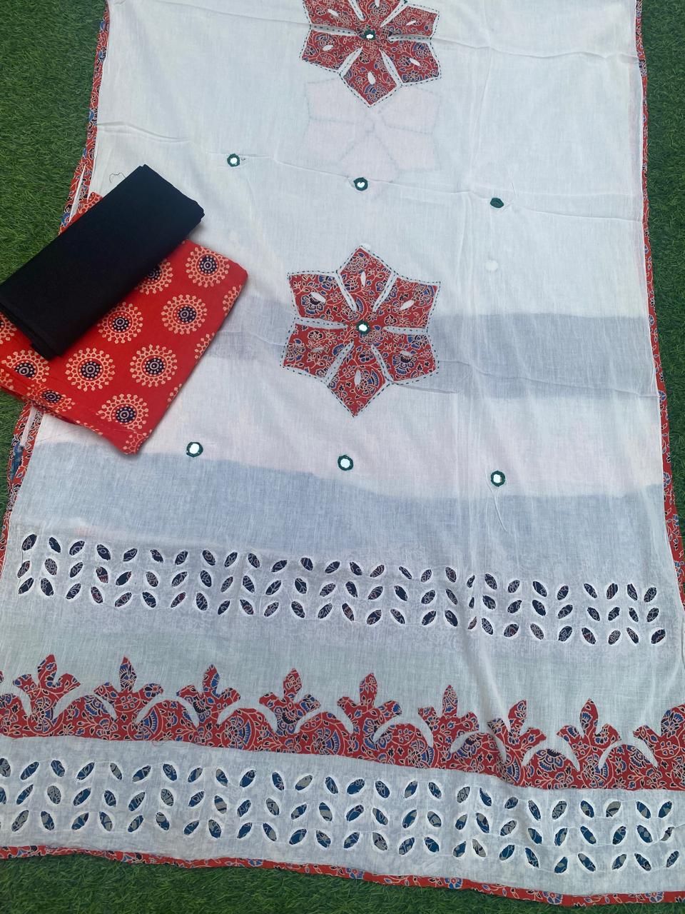 Ajrakh applique n patchwork dupatta with ajrakh cotton top with matching bottom