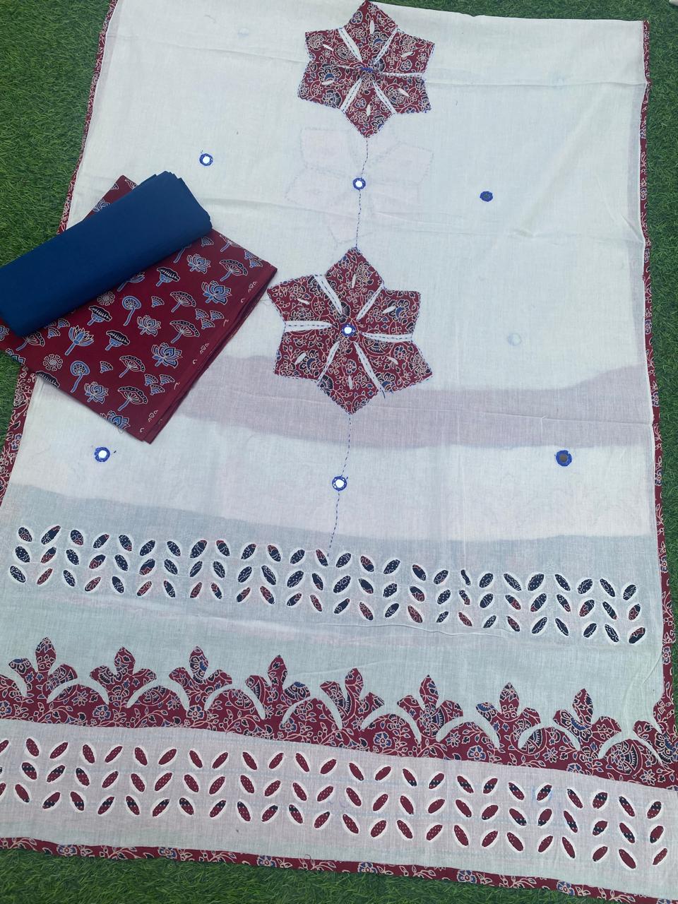 Ajrakh applique n patchwork dupatta with ajrakh cotton top with matching bottom