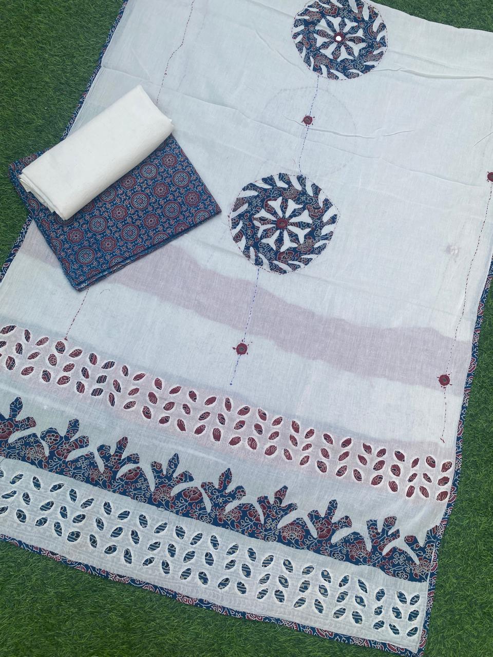 Ajrakh applique n patchwork dupatta with ajrakh cotton top with matching bottom